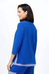 O.U.R.S. Lindsay 2 Layer Stripe Top in Royal/White. 2 layer top with striped crew underlayer. Solid jersey scoop neck over layer. 3/4 sleeve. Side slits on top layer. Relaxed fit._t_34656921452744