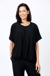 O.U.R.S. Stacey Ruched Front Top in Black.  Crew neck dolman short sleeve top.  Center front inset panel is softly gathered at the neckline and ruched at the hem.  Inverted "U-shaped" hem.  Plain back.  Relaxed fit._t_34815855919304