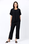O.U.R.S. Stacey Ruched Front Top in Black. Crew neck dolman short sleeve top. Center front inset panel is softly gathered at the neckline and ruched at the hem. Inverted "U-shaped" hem. Plain back. Relaxed fit._t_34815855886536