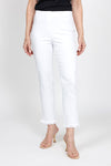 Holland Ave Frayed Denim Ankle Pant in white.  Pull on pant with elastic hidden waist.  Slim leg with frayed hem.  27" inseam._t_35432074838216