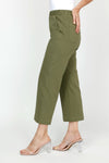 Holland Ave Patch Pocket Crop in 
Army.  1 3/4" elastic waistband.  2 front deep pockets, 2 rear patch pockets.  Snug through hip, falls wide to hem.  24 1/2" inseam._t_61395054592366