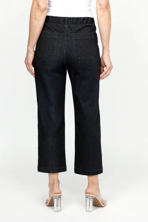 Holland Ave Patch Pocket Crop in Black.  1 3/4" elastic waistband.  2 front deep pockets, 2 rear patch pockets.  Snug through hip, falls wide to hem.  24 1/2" inseam._61395054723438