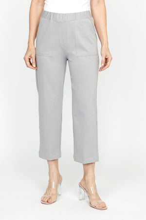 Holland Ave Patch Pocket Crop in 
Concrete.  1 3/4" elastic waistband.  2 front deep pockets, 2 rear patch pockets.  Snug through hip, falls wide to hem.  24 1/2" inseam._61395054526830