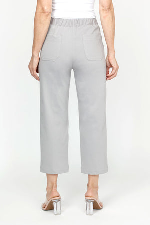 Holland Ave Patch Pocket Crop in 
Concrete.  1 3/4" elastic waistband.  2 front deep pockets, 2 rear patch pockets.  Snug through hip, falls wide to hem.  24 1/2" inseam._61395054625134
