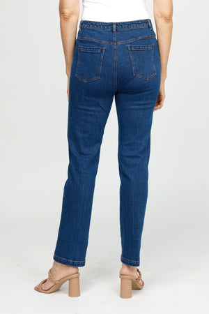 Holland Ave Sadie 5 Pocket Jean in Denim.  Medium blue wash 5 pocket jean with button and zip closure.  Mid rise.  Snug through stomach and hip, falls straight to hem.  29" inseam._60220229386606