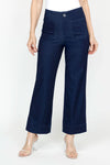 Holland Ave Lizzie Denim Wide Leg Pant.  Pull on pant with faux zipper placket and button.  2 front patch pockets.  2 rear patch pockets.  Snug through stomach, relaxed through hip and leg.  10" leg opening.  28" inseam._t_61333272133998