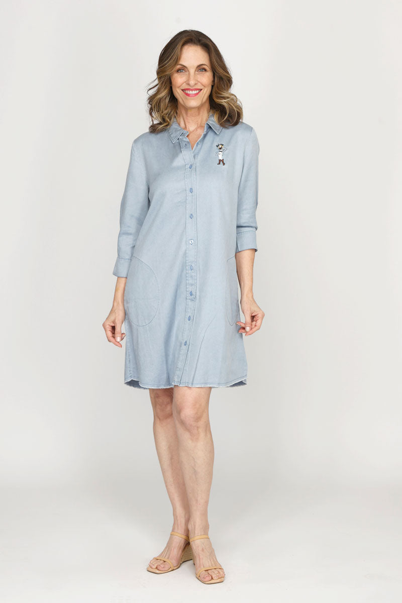 cowgirl shirt dress Future Is Cowgirl T-Shirt Dress Light Washed Indigo / XXL