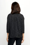 Top Ligne Striped Cable Stitch Top in Black.  Textured horizontal stripes in  black and dark gray with vertical miniature cable stitching.  Stand collar with notched v placket.  3/4 sleeves.  Back box pleat detail.  Relaxed fit._t_61551600861550