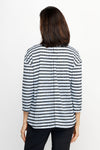 Top Ligne Striped Cable Stitch Top in Blue/Black.  Textured horizontal stripes in light blue and black with vertical miniature cable stitching.  Stand collar with notched v placket.  3/4 sleeves.  Back box pleat detail.  Relaxed fit._t_61551600927086