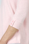 Top Ligne Button Cuff top in light pink and white stripes.  Stand color with split neck shirt with 3/4 sleeve and solid color 2 button cuff.  Relaxed fit._t_59971847160174