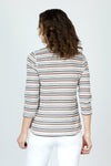 Top Ligne Shirttail V Neck in Black/Brown/White.  Textural horizontal stripes.  Banded v neck 3/4 sleeve top with shirttail hem.  Relaxed fit._t_59698622857582