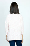 Ten Oh 8 Dolman Sweater with Slant Pocket in Coral. Pink textured flecks on a light background.  Crew neck 3/4 sleeve dolman knit.  Single angled patch pocket on left side.  Curved hem in front; straight in back. Relaxed fit._t_52912145531246