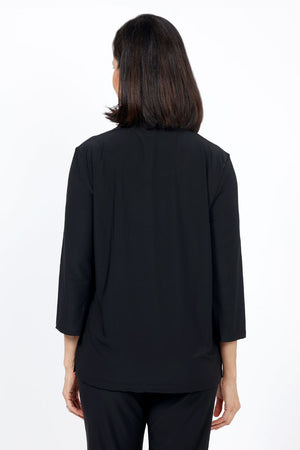Organic Rags Vicki Cowl Neck Top in Black. Cowl neck pullover with 3 button detail at left shoulder. 3/4 sleeve. A line shape. Relaxed fit._35298300952776