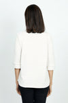 Top Ligne Button Cuff Stitch Stripe in Beige/White.  Broken stripes in Beige on a white background. Stand collar with v placket.  3/4 sleeve with 2 buttons at cuff.  Curved hem.  Relaxed fit._t_53001369649518