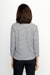 Top Ligne Plaid Print Snap Front Shirt in Black/Gray/White.  Textured plaid inspired print.  Pointed collar snap front with 3/4 sleeve.  Shirttail hem.  Relaxed fit._t_61536556843374