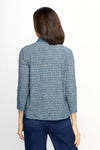 Top Ligne Plaid Print Snap Front Shirt in Navy Multi.  Textured plaid inspired print.  Pointed collar snap front with 3/4 sleeve.  Shirttail hem.  Relaxed fit._t_61536556941678