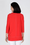 OURS Darla Front Seam Top in Red. Crew neck tunic length tub with 3/4 sleeve. White double top stitching detail down center front and back and at hem. Cut out side slits. Relaxed shape._t_34306755723464