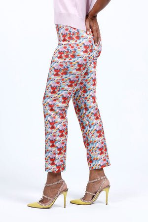 Holland Ave Sammy Watercolor Ankle Pant in Multi. Abstract impressionist print in multi shades. No waistband pull on pant. Snug through hip and tapers slightly to hem. 28" inseam. Relaxed fit._34729787523272
