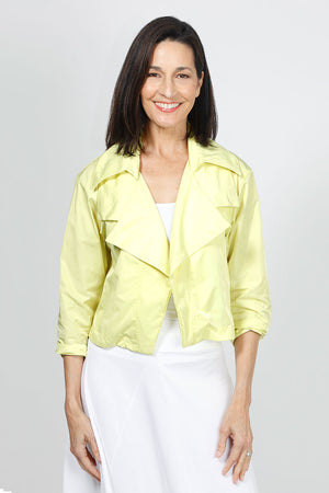 Planet Nylon Triple Collar Jacket in Citron. Cropped nylon long sleeve open jacket with oversized triple collar. One size fits most._35027677741256