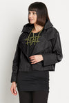 Planet Nylon Triple Collar Jacket in Black. Cropped nylon long sleeve open jacket with oversized triple collar. One size fits most._t_36030529929416