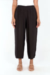 Organic Rags Crop Pant with Dart in Black.  Elastic waist lightweight crinkle pant with balloon leg and darts at hem to taper.  26" inseam._t_34247545323720
