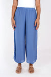 Organic Rags Ruched Pant in Atlantic Blue.  1/2" elastic waist wide leg pant with side seam detail and ruching above hem.  24 1/4" inseam._t_34247550730440