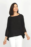 Organic Rags Sheer Sleeve Crop Top in Black.  Crew neck dolman 3/4 sleeve top with square mesh grid on cuff.  One size fits many.  Oversized fit._t_60221954589038