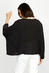 Organic Rags Sheer Sleeve Crop Top in Black.  Crew neck dolman 3/4 sleeve top with square mesh grid on cuff.  One size fits many.  Oversized fit._t_60221954752878