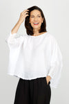 Organic Rags Sheer Sleeve Crop Top in White.  Crew neck dolman 3/4 sleeve top with square mesh grid on cuff.  One size fits many.  Oversized fit._t_60221954654574
