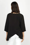 Organic Rags Double Layer Top in Black.  V neck light crinkle top with 3/4 sleeve.  Overlapping criss-crossed panels create asymmetric hem.  Sewn edges at neck and hem.  Relaxed fit._t_60221079781742