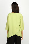 Organic Rags Double Layer Top in Verde.  V neck light crinkle top with 3/4 sleeve.  Overlapping criss-crossed panels create asymmetric hem.  Sewn edges at neck and hem.  Relaxed fit._t_60221079912814