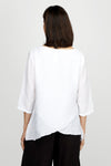 Organic Rags Double Layer To pi white.  V neck light crinkle top with 3/4 sleeve.  Overlapping criss-crossed panels create asymmetric hem.  Sewn edges at neck and hem.  Relaxed fit._t_60221079814510