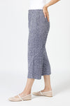 Organic Rags Check Print Easy Crop Pant in Admiral blue and White.  Crinkled check fabric.  Elastic waist with 2 side pockets.  Wide leg.  21" inseam._t_60035715334510