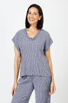 Organic Rags Check Cowl Top in Admiral blue/White.  Lightweight textured top.  Scoop neckline with mini cowl and short dolman sleeve with sewn cuff.  Side slits.  Relaxed fit._t_60035616047470