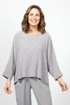 Organic Rags Check Print Crop Top in Cobblestone gray. Small textured check. Lightweight crew neck dolman sleeve oversized top with drop 3/4 sleeve. Swing shape. Oversized fit._t_34989470122184