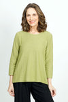 Organic Rags Linen Blend Side Vent Top in Green.  Crew neck 3/4 sleeve top.  A line with notched sides.  Relaxed fit._t_52885823881582