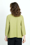 Organic Rags Linen Blend Side Vent Top in Green.  Crew neck 3/4 sleeve top.  A line with notched sides.  Relaxed fit._t_52885823717742