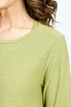 Organic Rags Linen Blend Side Vent Top in Green.  Crew neck 3/4 sleeve top.  A line with notched sides.  Relaxed fit._t_52885823783278