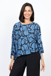 Organic Rags Marble Print Cropped Top in Amalfi Blue with black swirled print.  Crew neck 3/4 sleeve oversized boxy top. One size fits many._t_35287088922824