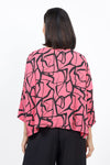 Organic Rags Marble Print Cropped Top in Watermelon pink with black swirled print. Crew neck 3/4 sleeve oversized boxy top. One size fits many._t_35287088824520