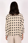 Organic Rags Square Print Crop Top in Rye (beige) with Black squares. Crew neck dolman top with drop shoulder and 3/4 sleeve. One size fits many. Oversized with drape._t_34247533953224