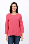 Ten Oh 8 Textured Knit Boatneck Sweater in Watermelon. Textured boucle tonal stripe knit. Crew neck, 3/4 sleeve sweater. Relaxed fit._t_34812372254920