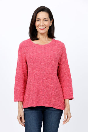 Ten Oh 8 Textured Knit Boatneck Sweater in Watermelon. Textured boucle tonal stripe knit. Crew neck, 3/4 sleeve sweater. Relaxed fit._34812372254920