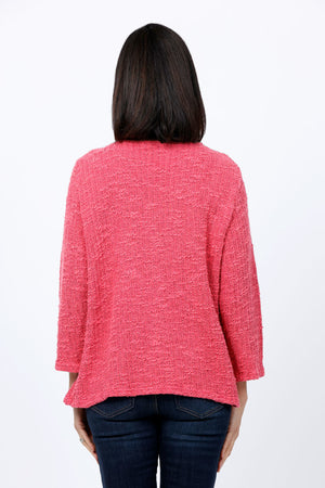Ten Oh 8 Textured Knit Boatneck Sweater in Watermelon. Textured boucle tonal stripe knit. Crew neck, 3/4 sleeve sweater. Relaxed fit._34812372287688