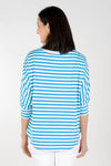 Top Ligne Striped Pocket Tee in Turquoise and White. Horizontal stripe tee. Vertical stripe single front breast pocket. 3/4 dolman sleeve with striped cuff. Relaxed fit._t_34389210955976