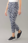 Lisette L Montreal Fortuna Ankle Pant in Navy with white vintage floral print. Pull on ankle pant with 3" elasticized waist band. Snug through stomach, slim to hem. 28" inseam._t_34960204234952