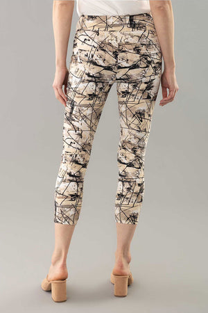 Lisette L Montreal Dorado Thinny Crop in Beige with black scribble overprint. Pull on pant with 3" waistband. Fits like a legging. 25" inseam._35062197387464