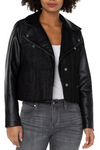 Liverpool Hybrid Moto jacket in Black.  Moto asymmetric collar and double snap sleeves on the body of a jean jacket.  Grommet buttons.  Contour seams.  Raw hem. Classic fit._t_34537595371720