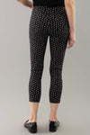 Lisette L Montreal Panda Thinny Crop. Stylized white dot print on a black background. Pull on pant with 3" waistband. Snug through stomach, hip, thigh and leg. 25" inseam._t_34999393681608
