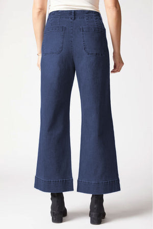 Habitat Stretch Denim Wide Ankle Jean in Dark Denim.  Mid rise wide leg jean with button and zipper closure.  Belt loops.  2 front and 2 rear patch pockets. Top stitch detail.  28" inseam._61393514594670